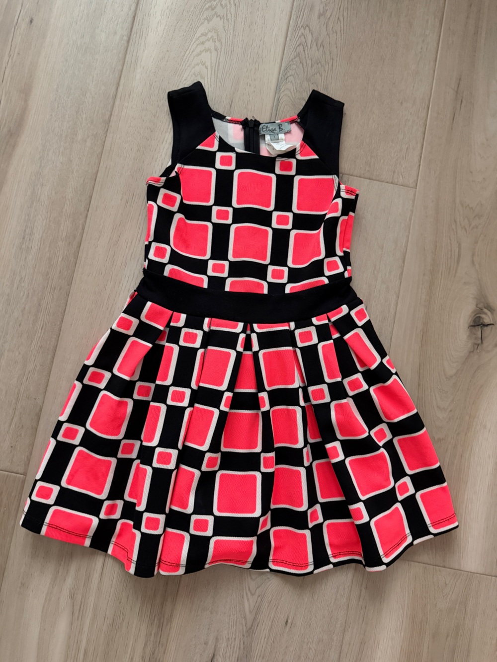 Eliza B bright coral and Black Geometric Fit-and-Flare Dress